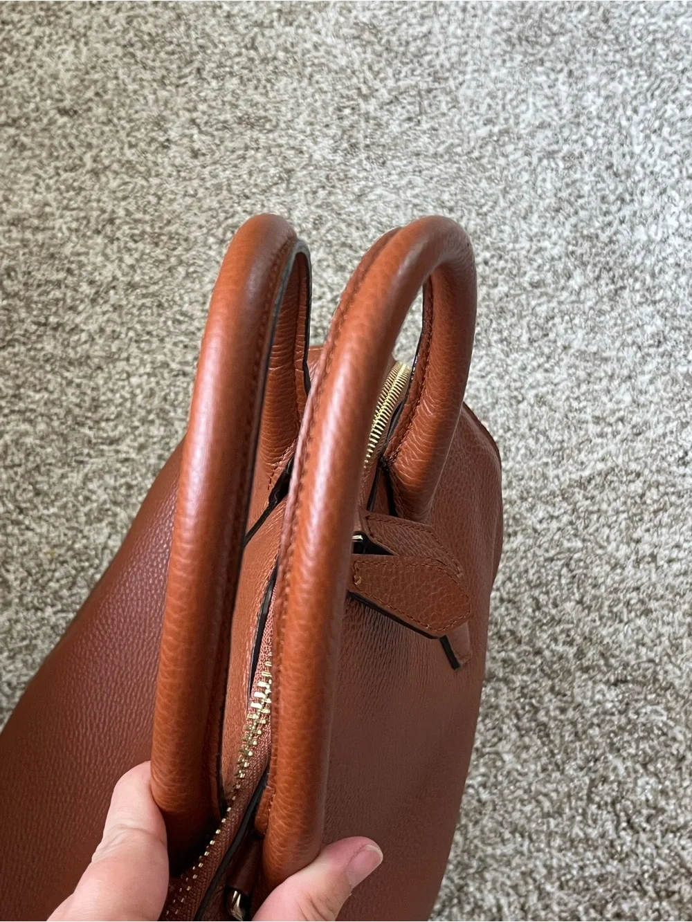 Roberto Cavalli Chestnut Brown Leather Satchel with Gold Hardware
